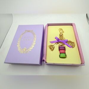 Laduree Paris Macaron Keychain Bag Charm Eiffel Tower Ribbon Gold Tone w Box